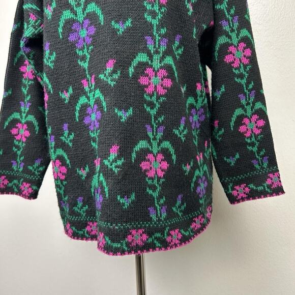 Vintage Justin Allen Floral Knit Sweater Size M Mock Neck Cottage Boho Eclectic - Picture 3 of 7